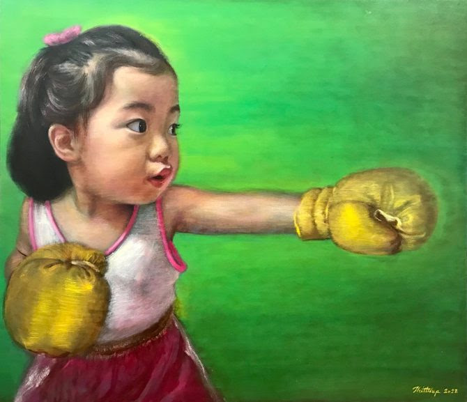 Golden Gloves, oil in canvas by artist Thitithep Roeknamchai (Thailand)